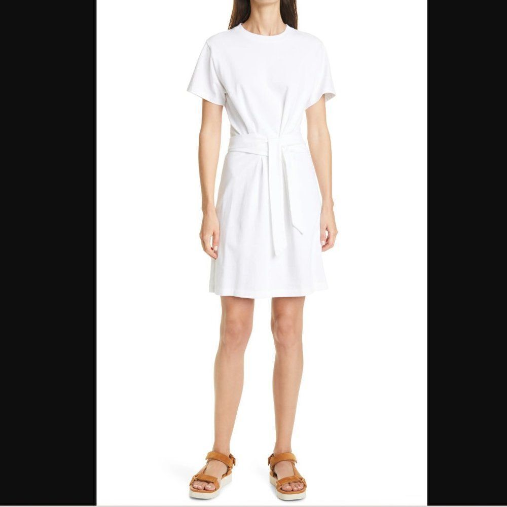 Vince Tie Waist Short Sleeve Cotton Dress, Size X-Large - White